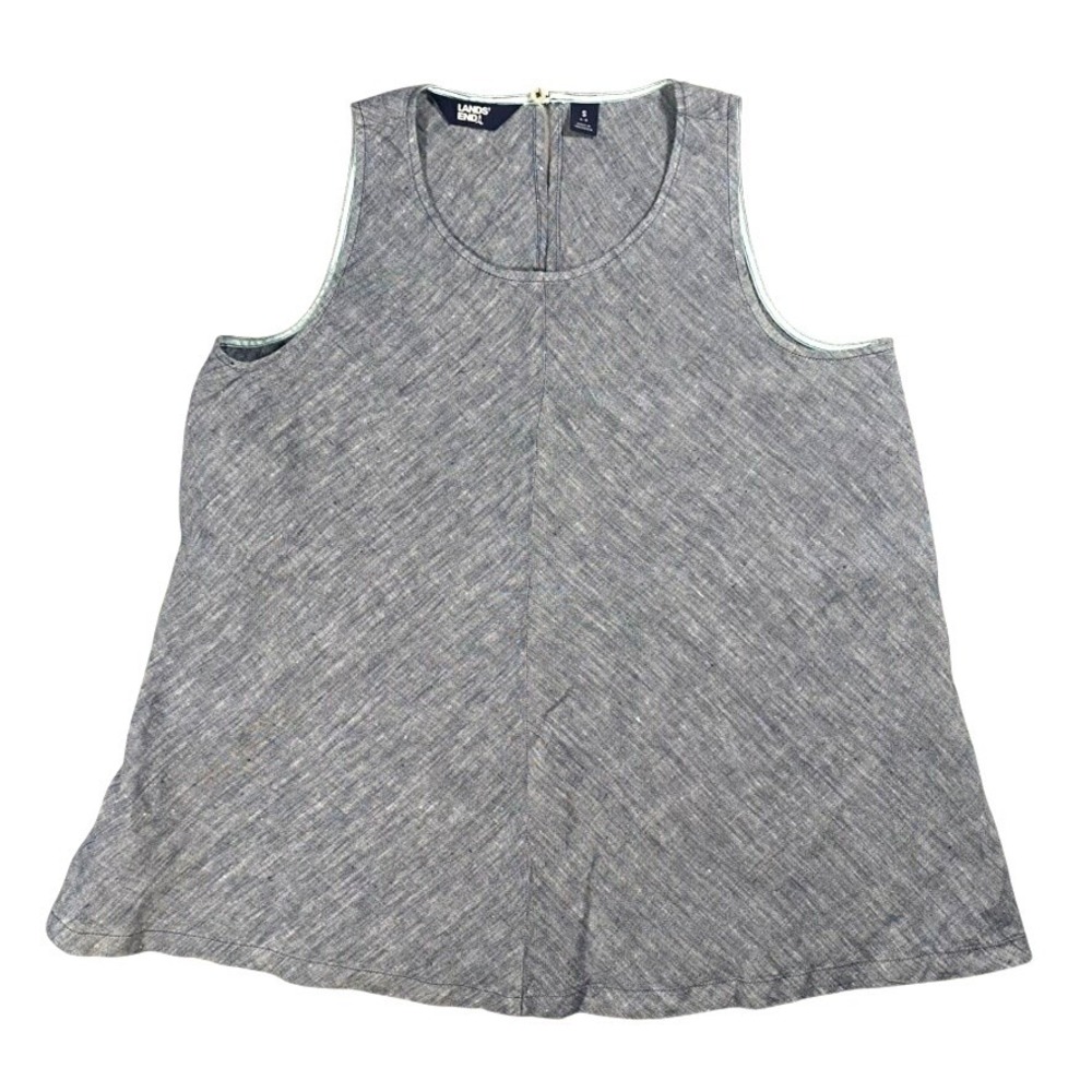 Lands End Blue 100% Linen Sleeveless A-Line Tank Top Sz S 6-8 Coastal Old Money